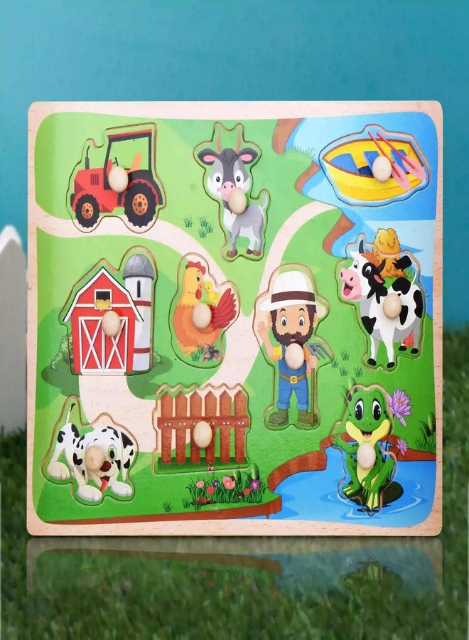 NEKSTY Wooden 10 Pieces Farm Themed Pegged Knob Toy - Image 5